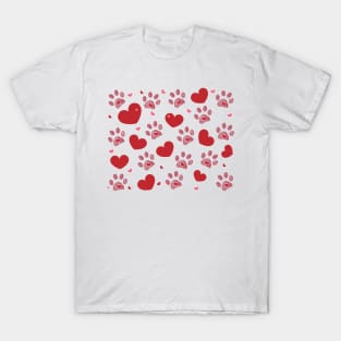 Dog paw print with red hearts T-Shirt